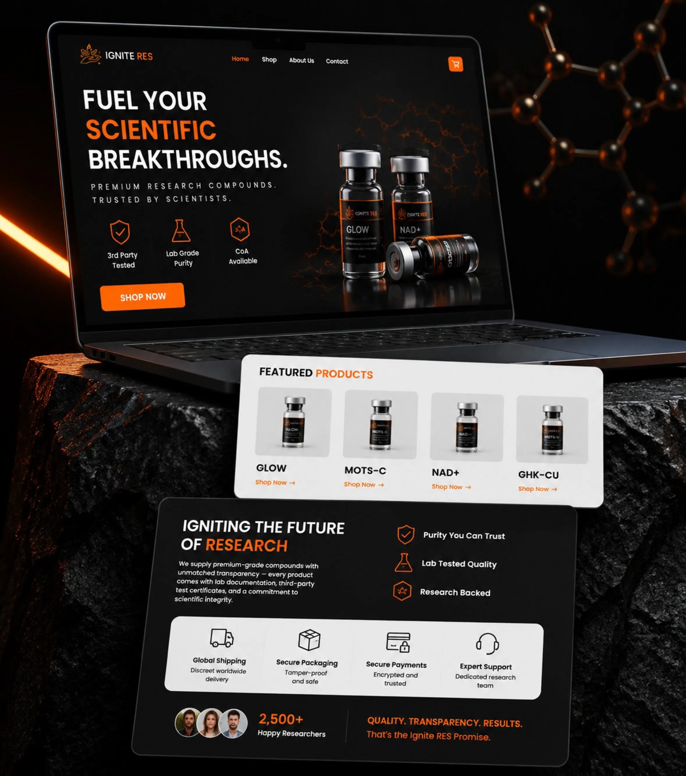 Premium WooCommerce store for a research peptides brand: cover