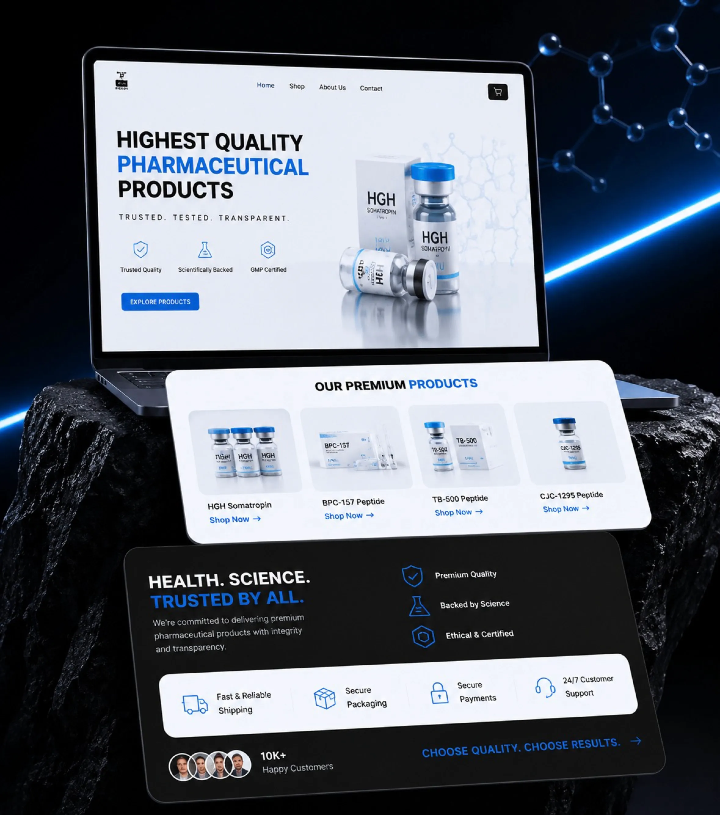 Verified-access WooCommerce store for research peptides and lab supplies: homepage