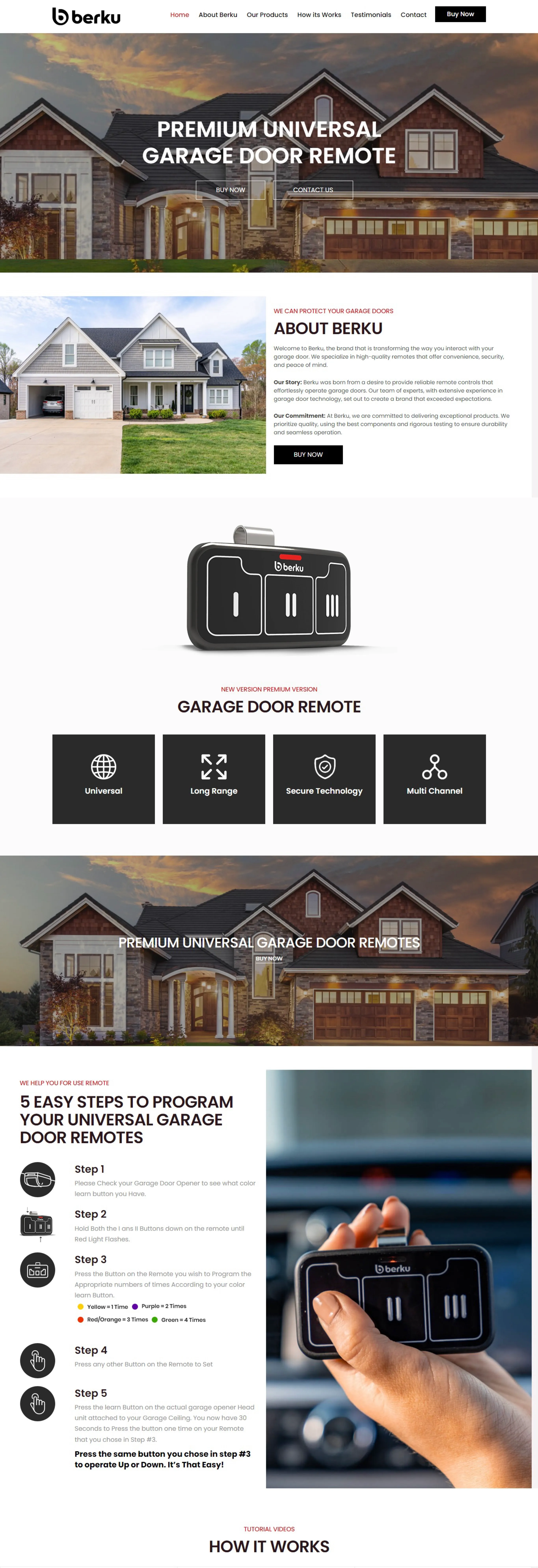 Garage door remote product website: homepage