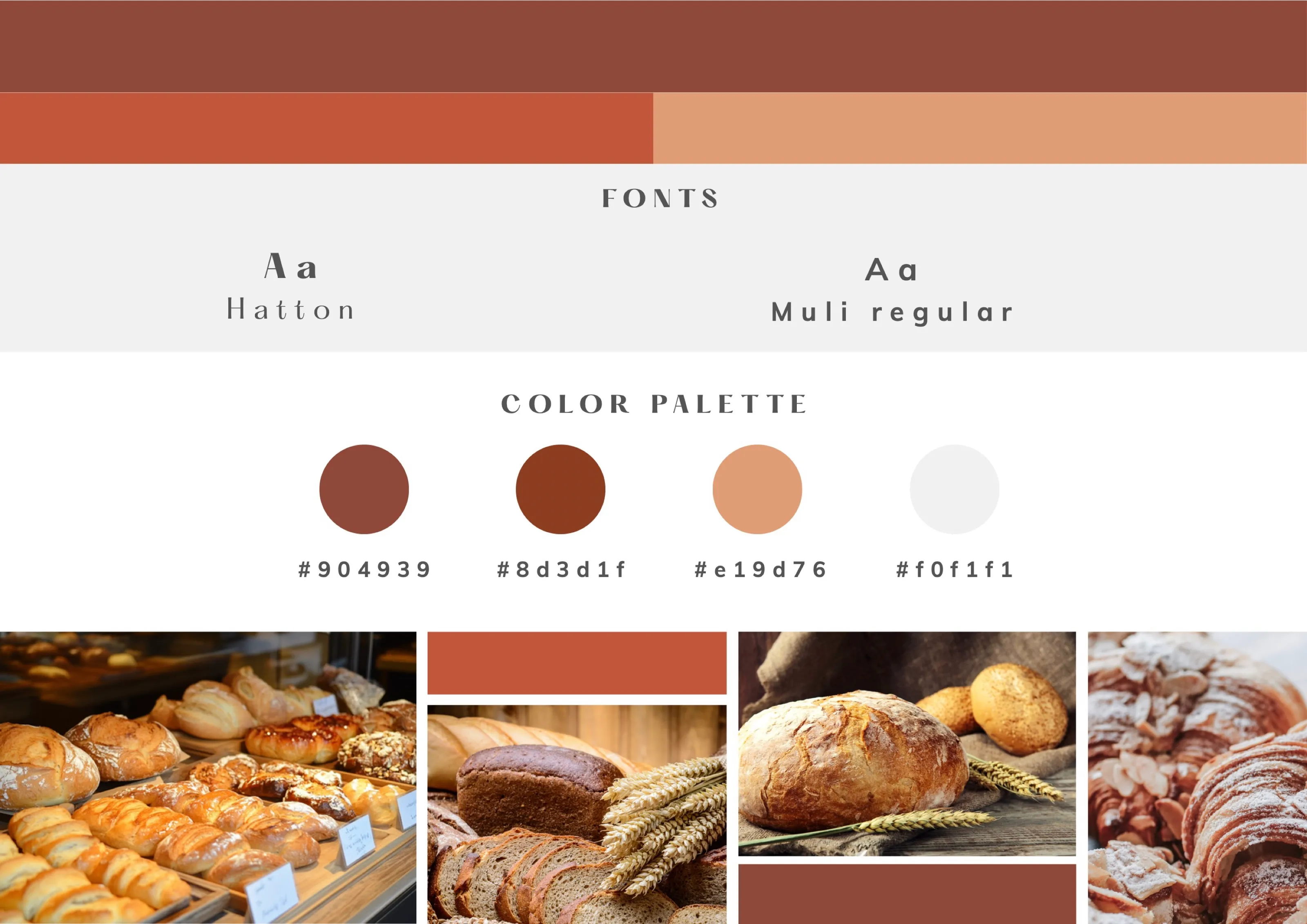 Bakery brand palette, fonts and imagery moodboard