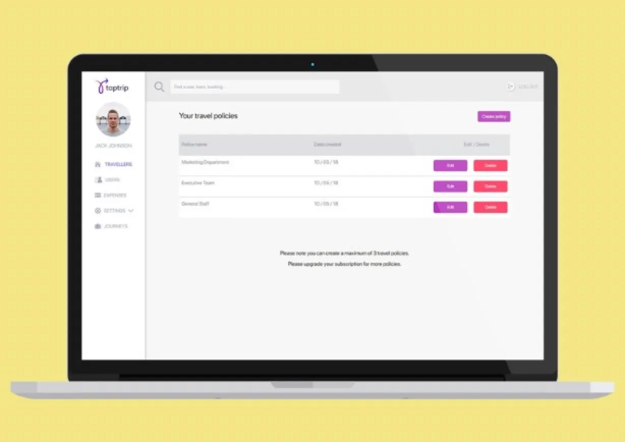 Business travel management platform (B2B): app