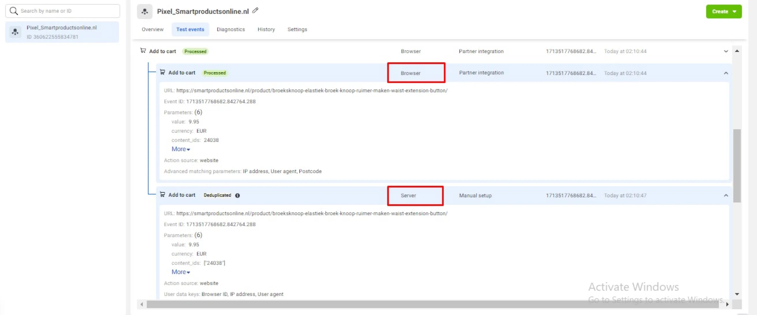 GA4 and Meta events verified during testing