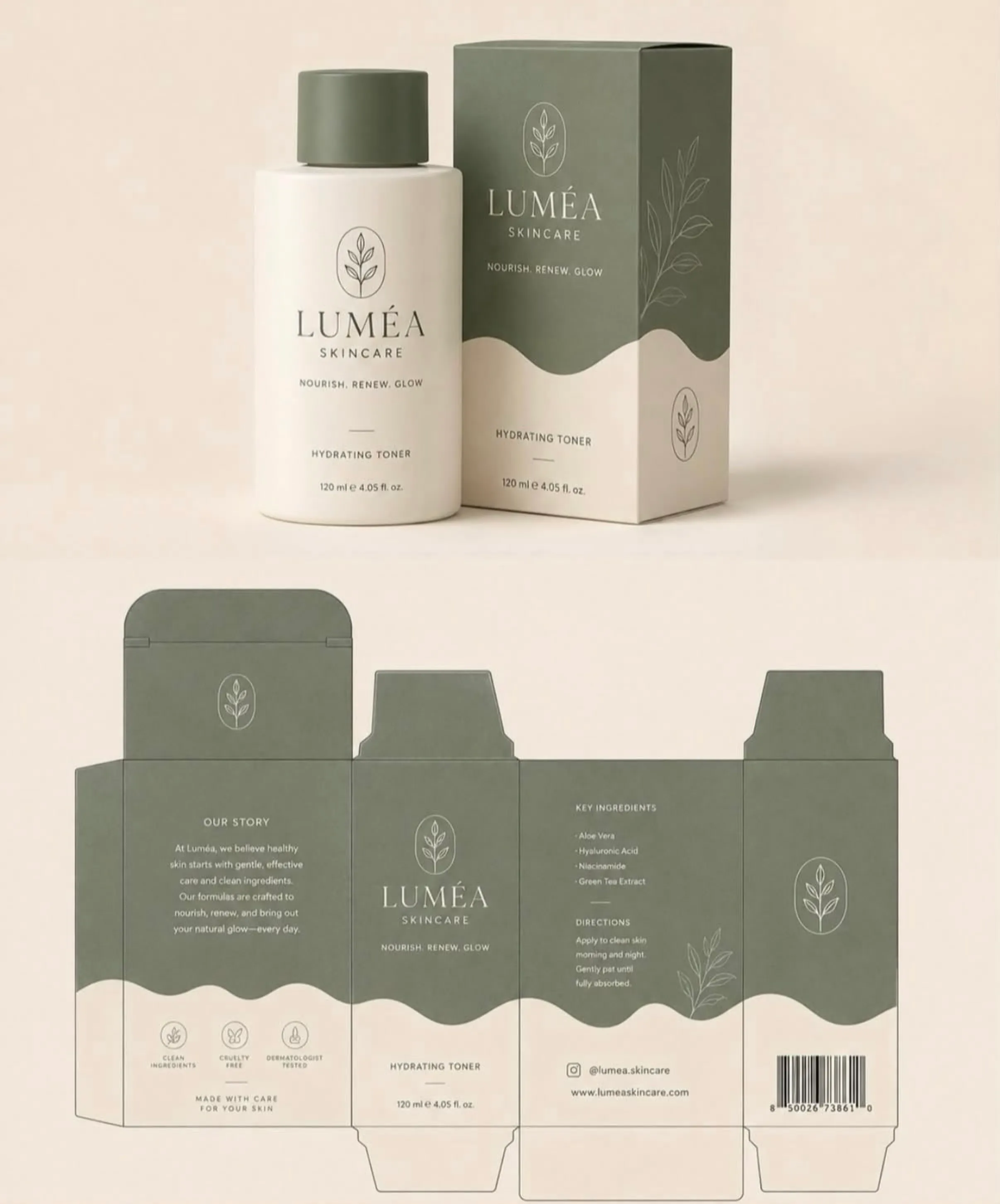 Lumea skincare toner bottle and box packaging