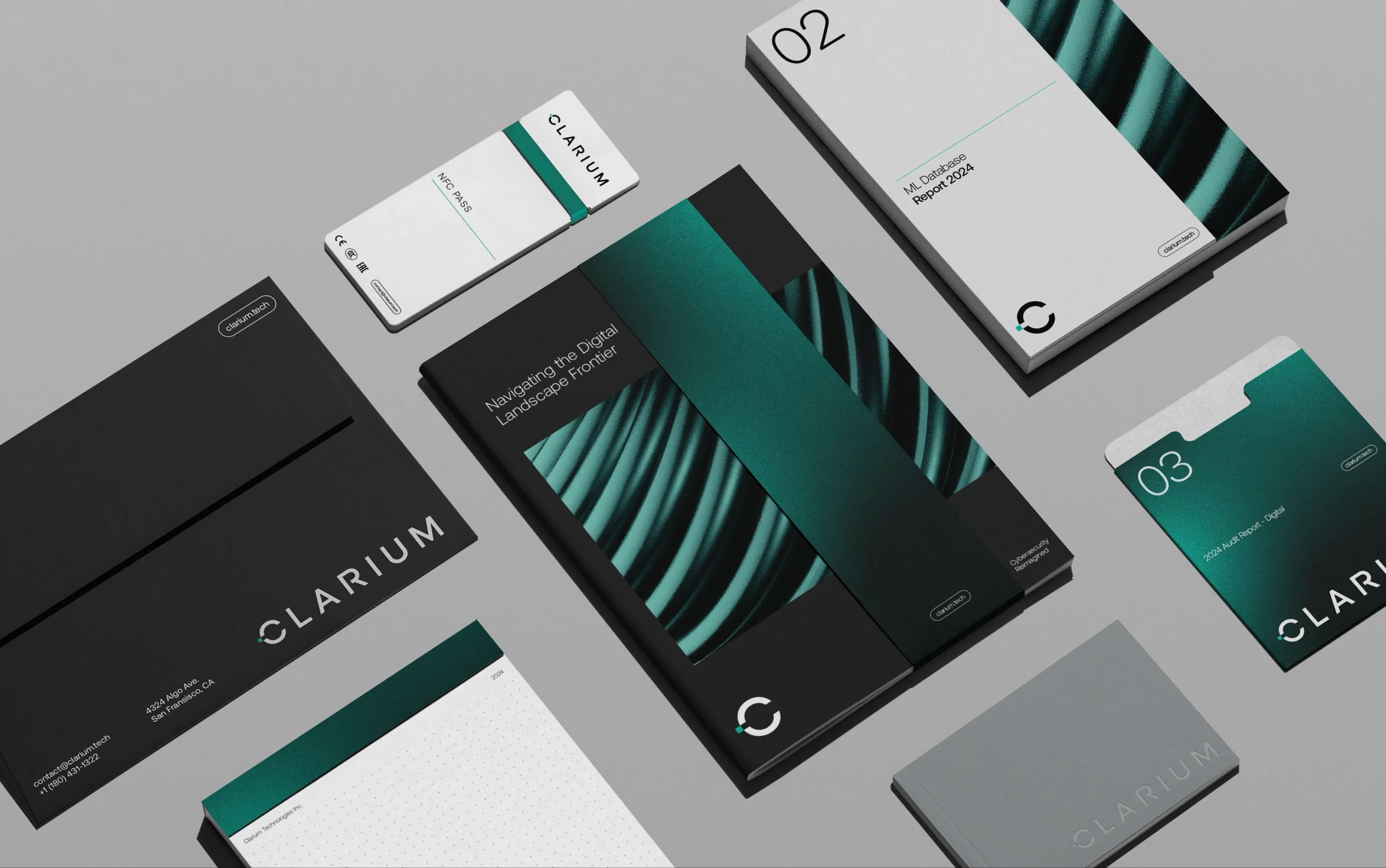 Clarium stationery set: business cards, folders and reports