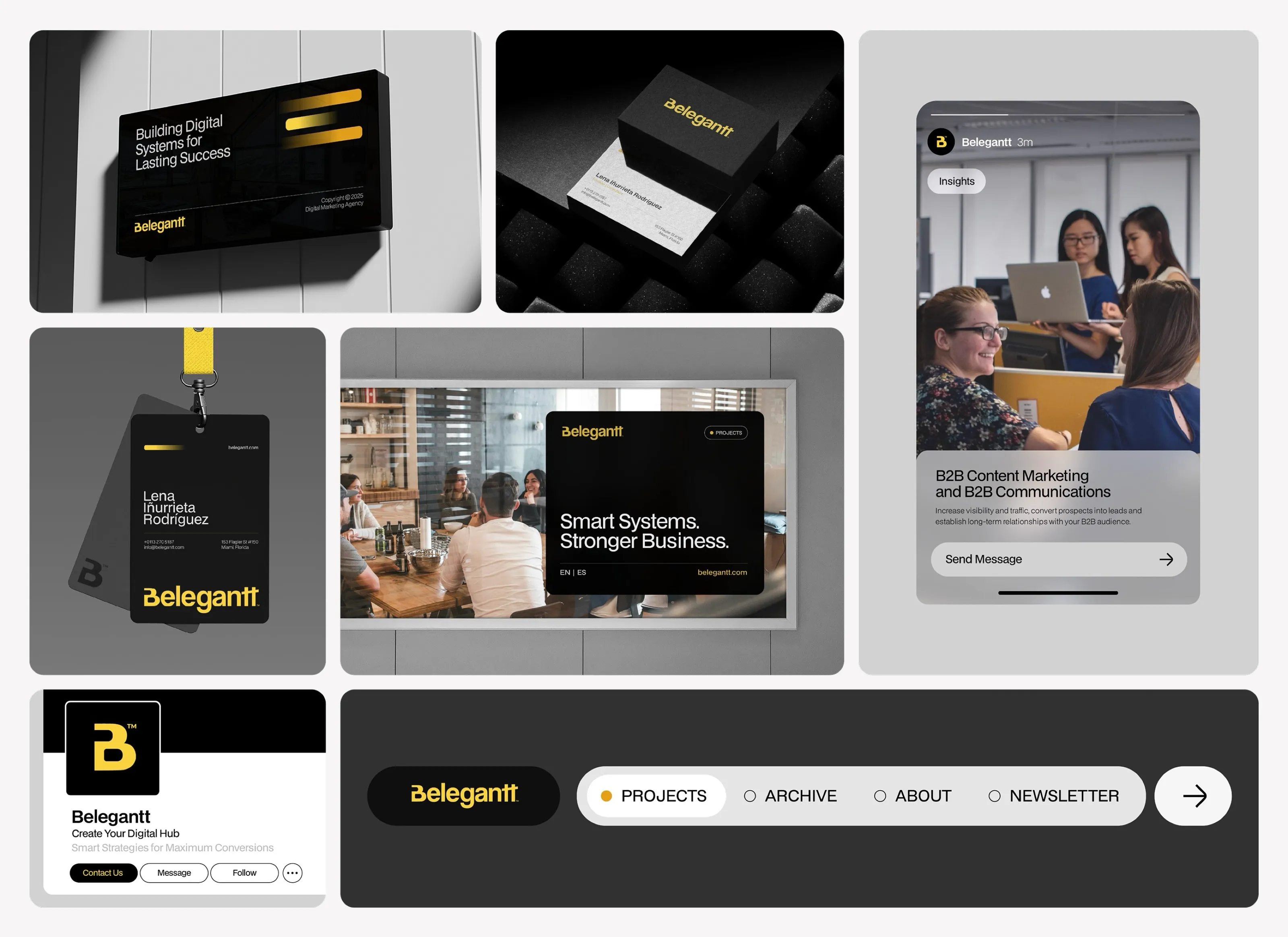 Belegantt business cards, ID badge, website and social screens