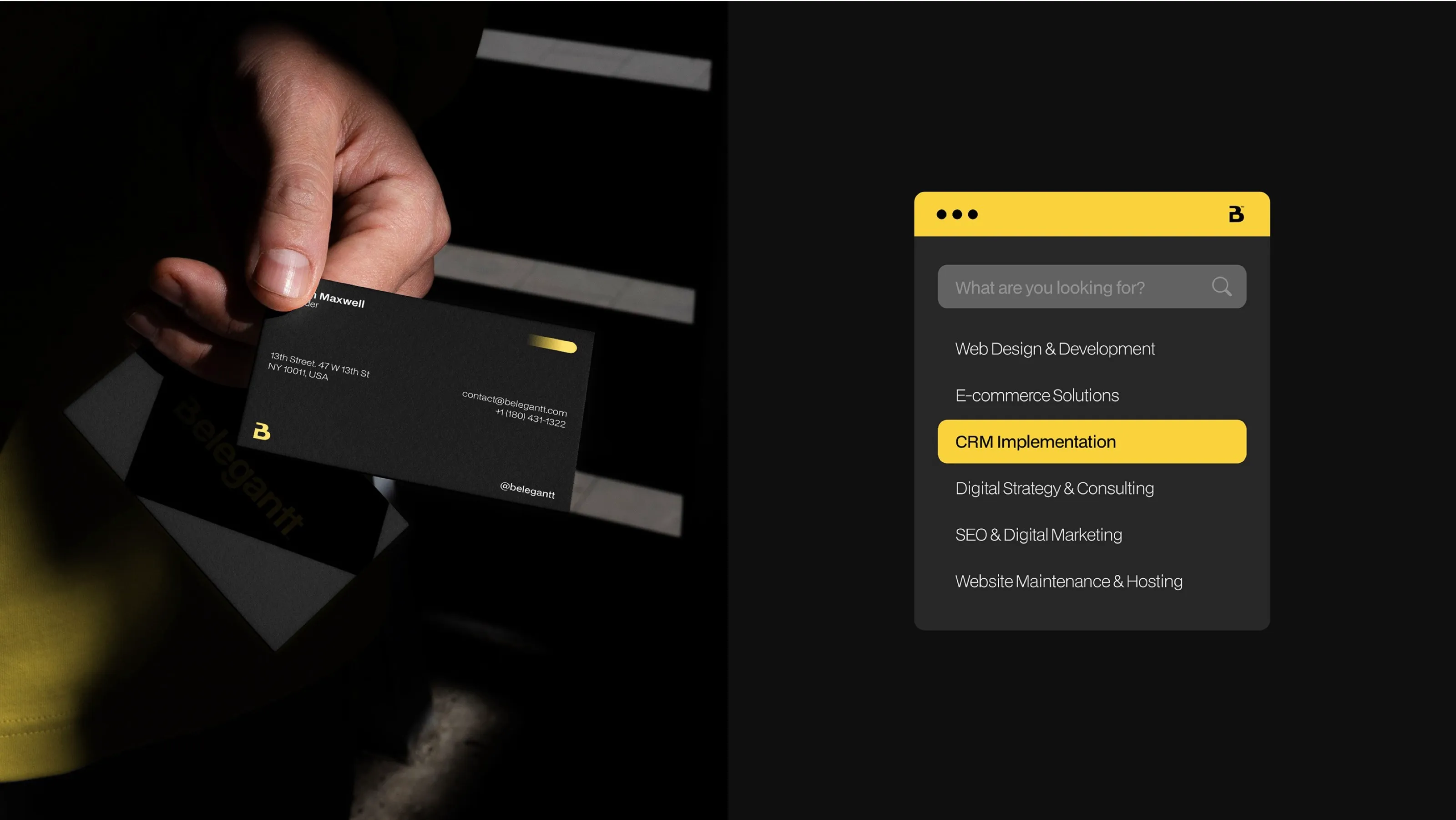 Belegantt business cards and website menu