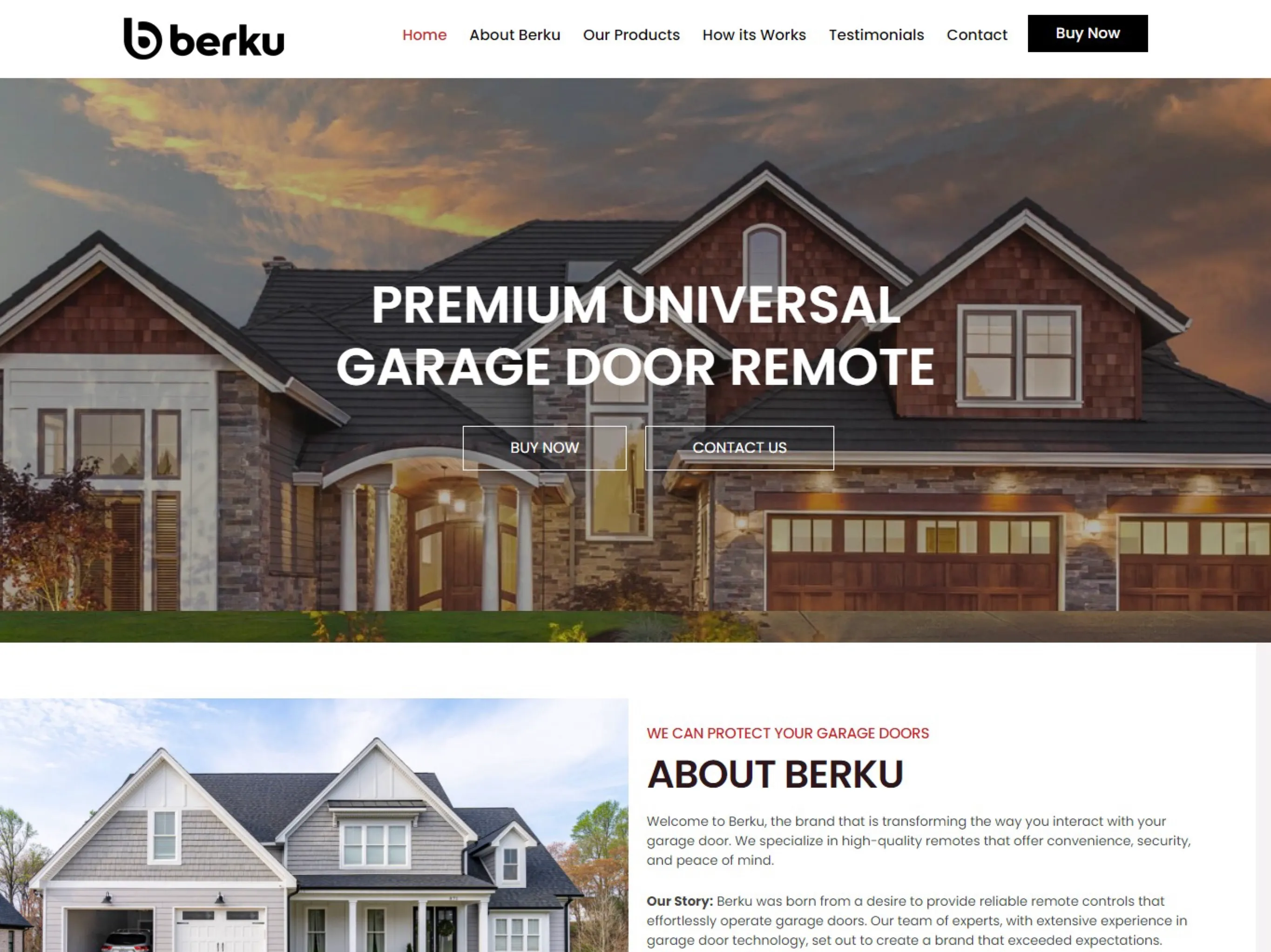 Garage door remote product website: homepage