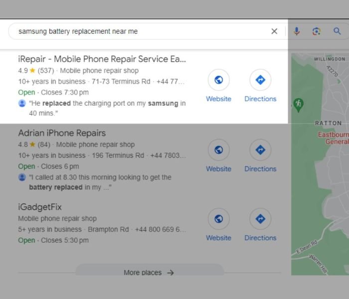 Happy customer holding a repaired phone, promoting social media branding for iRepair Mobiles.